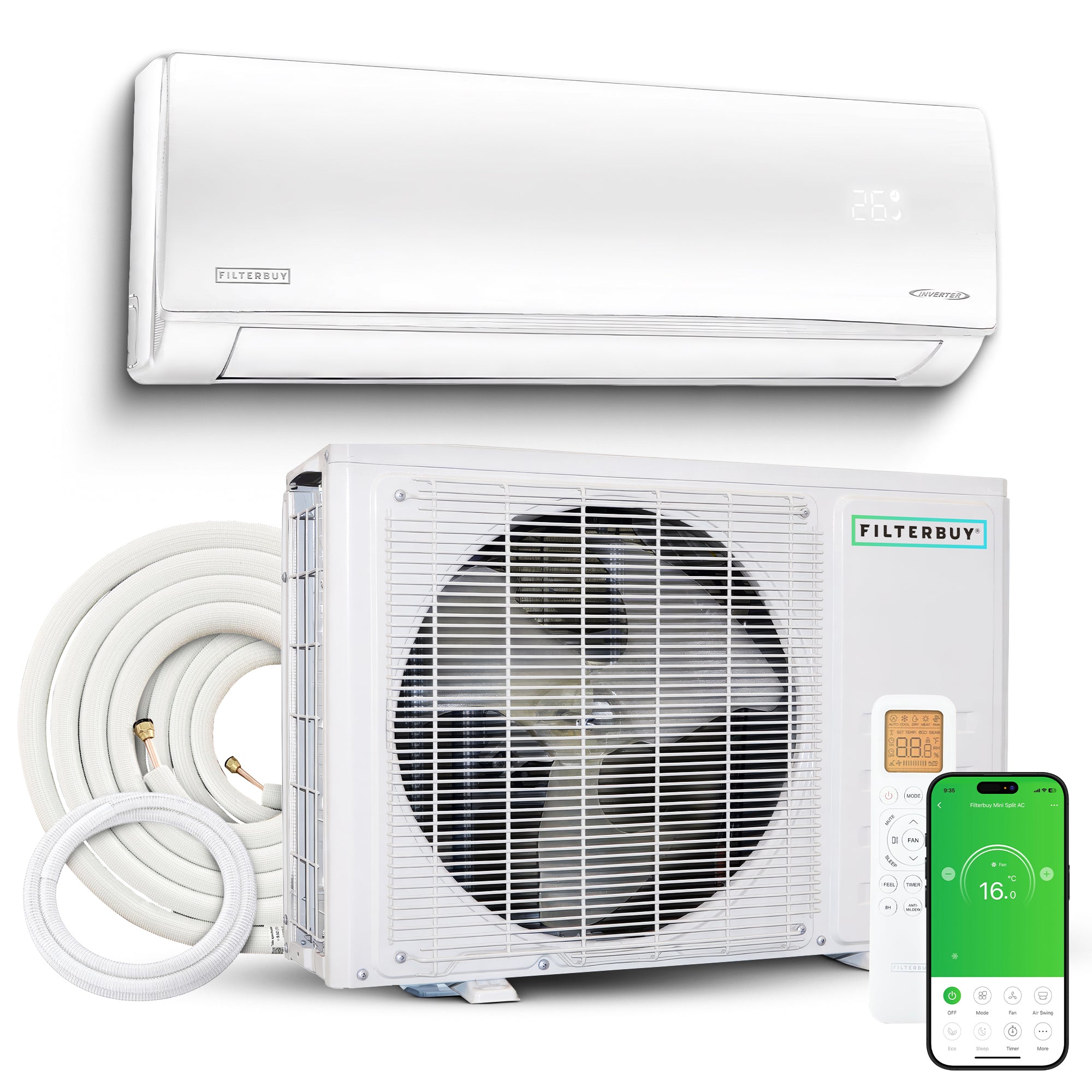 18,000 BTU Ductless Mini Split AC and Heat Pump, 17 SEER2, Variable Speed Inverter, Single Zone (230V)